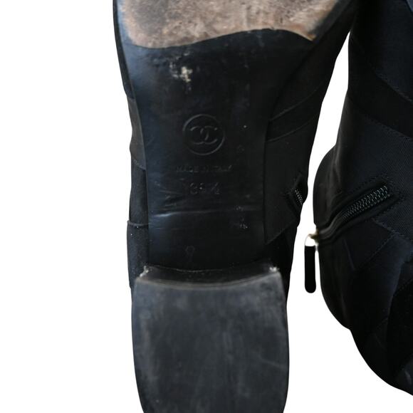 Chanel Patchwork Block Heels Size 39.5 Black Double C Toe Logo - Picture 9 of 10